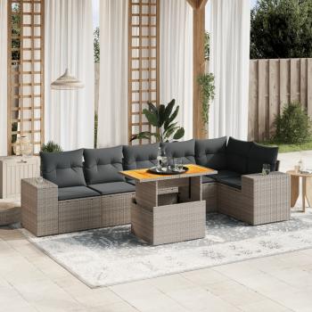 ARDEBO.de - 7-tlg. Garten-Sofagarnitur mit Kissen Grau Poly Rattan