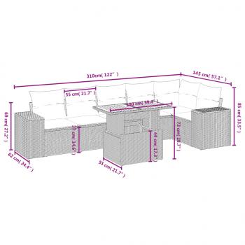 7-tlg. Garten-Sofagarnitur mit Kissen Grau Poly Rattan