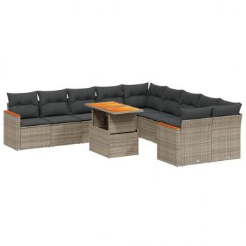 11-tlg. Garten-Sofagarnitur mit Kissen Grau Poly Rattan