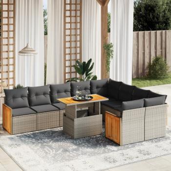 ARDEBO.de - 10-tlg. Garten-Sofagarnitur mit Kissen Grau Poly Rattan