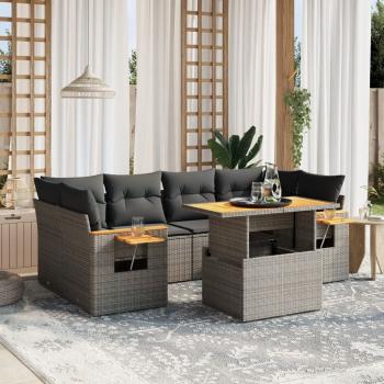 ARDEBO.de - 7-tlg. Garten-Sofagarnitur mit Kissen Grau Poly Rattan