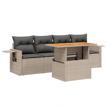 5-tlg. Garten-Sofagarnitur mit Kissen Grau Poly Rattan