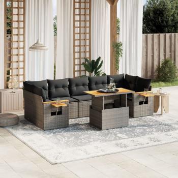 ARDEBO.de - 8-tlg. Garten-Sofagarnitur mit Kissen Grau Poly Rattan