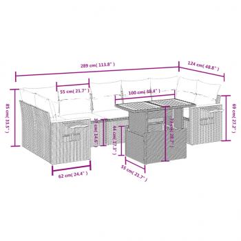 8-tlg. Garten-Sofagarnitur mit Kissen Grau Poly Rattan