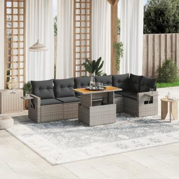 ARDEBO.de - 7-tlg. Garten-Sofagarnitur mit Kissen Grau Poly Rattan