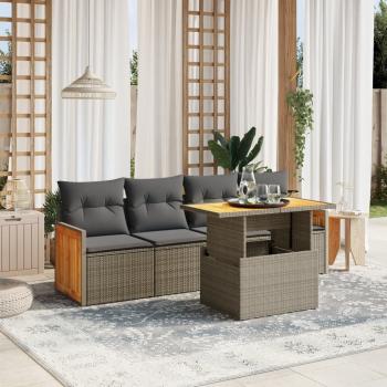 ARDEBO.de - 5-tlg. Garten-Sofagarnitur mit Kissen Grau Poly Rattan