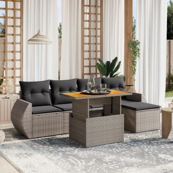 ARDEBO.de - 6-tlg. Garten-Sofagarnitur mit Kissen Grau Poly Rattan