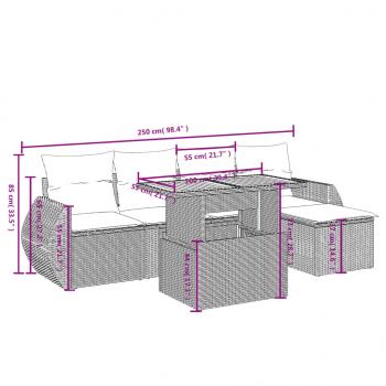 6-tlg. Garten-Sofagarnitur mit Kissen Grau Poly Rattan