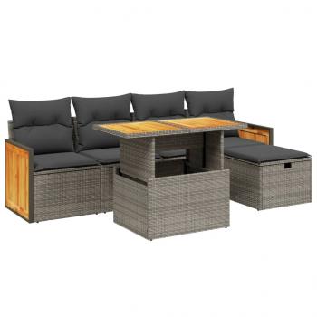 6-tlg. Garten-Sofagarnitur mit Kissen Grau Poly Rattan