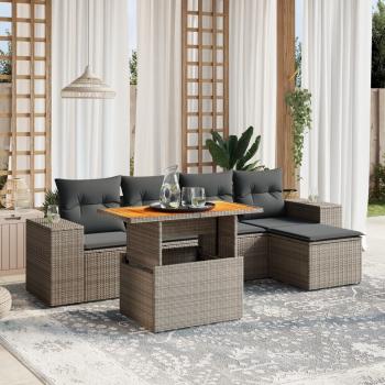 ARDEBO.de - 6-tlg. Garten-Sofagarnitur mit Kissen Grau Poly Rattan