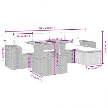 6-tlg. Garten-Sofagarnitur mit Kissen Grau Poly Rattan