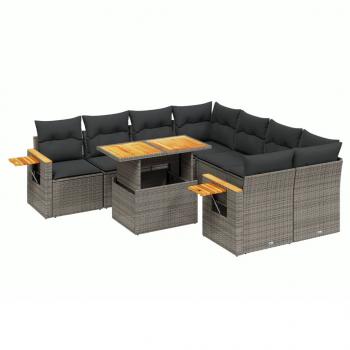 9-tlg. Garten-Sofagarnitur mit Kissen Grau Poly Rattan