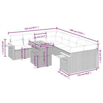 9-tlg. Garten-Sofagarnitur mit Kissen Grau Poly Rattan