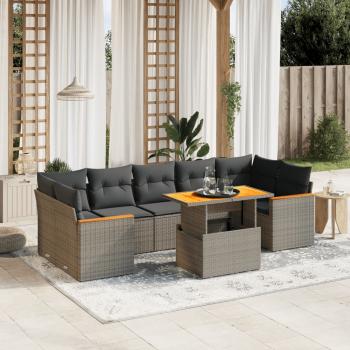 ARDEBO.de - 8-tlg. Garten-Sofagarnitur mit Kissen Grau Poly Rattan