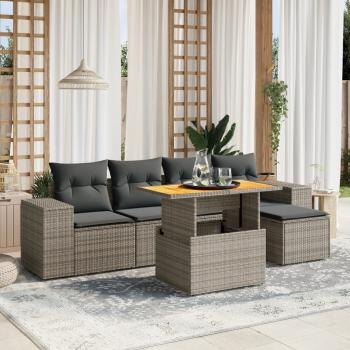 ARDEBO.de - 6-tlg. Garten-Sofagarnitur mit Kissen Grau Poly Rattan