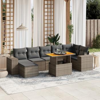 ARDEBO.de - 8-tlg. Garten-Sofagarnitur mit Kissen Grau Poly Rattan