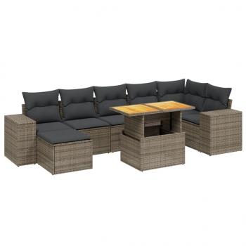 8-tlg. Garten-Sofagarnitur mit Kissen Grau Poly Rattan