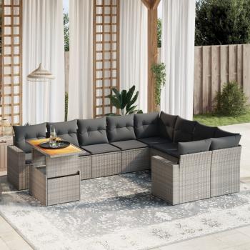 ARDEBO.de - 10-tlg. Garten-Sofagarnitur mit Kissen Grau Poly Rattan