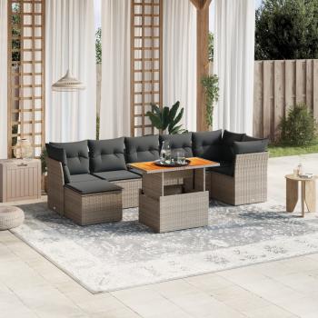 ARDEBO.de - 8-tlg. Garten-Sofagarnitur mit Kissen Grau Poly Rattan