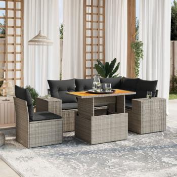 ARDEBO.de - 6-tlg. Garten-Sofagarnitur mit Kissen Grau Poly Rattan