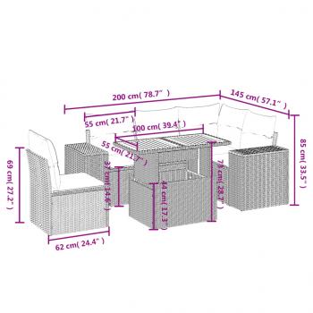 6-tlg. Garten-Sofagarnitur mit Kissen Grau Poly Rattan