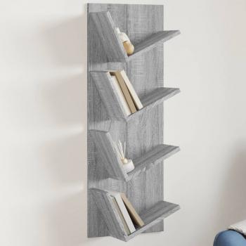 ARDEBO.de - Wand-Bücherregal mit 4 Fächern Grau Sonoma 33x16x90 cm