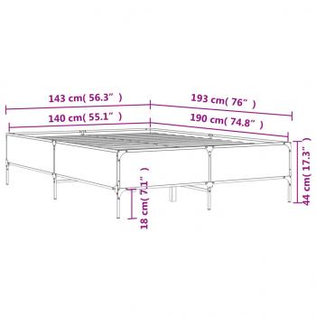 Bettgestell Braun Eichen-Optik 140x190 cm Holzwerkstoff Metall