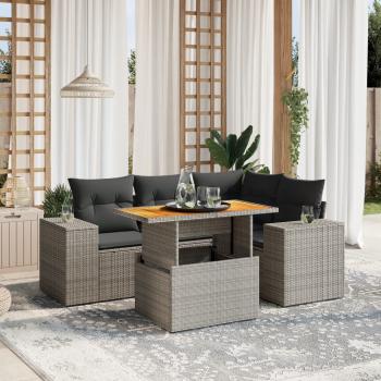 ARDEBO.de - 5-tlg. Garten-Sofagarnitur mit Kissen Grau Poly Rattan