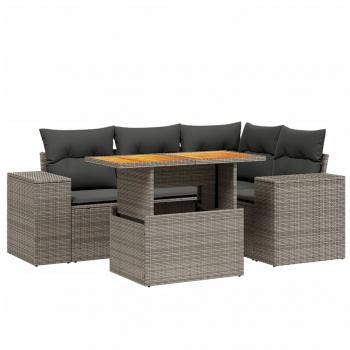 5-tlg. Garten-Sofagarnitur mit Kissen Grau Poly Rattan