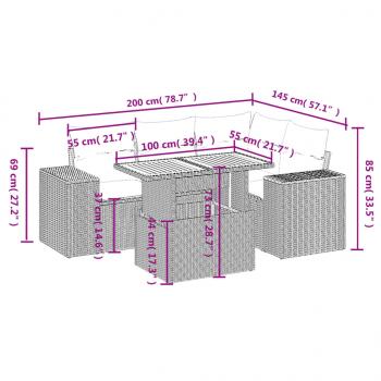 5-tlg. Garten-Sofagarnitur mit Kissen Grau Poly Rattan