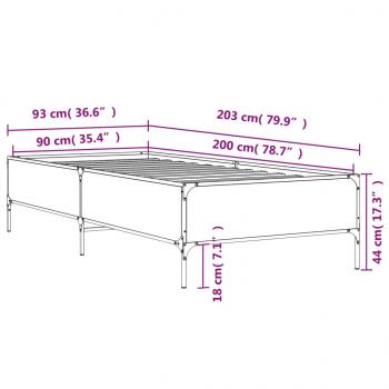 Bettgestell Sonoma-Eiche 90x200 cm Holzwerkstoff und Metall