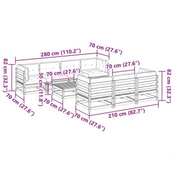 8-tlg. Garten-Sofagarnitur mit Kissen Massivholz Kiefer