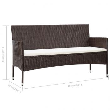 Gartensofa 3-Sitzer mit Kissen Braun Poly Rattan