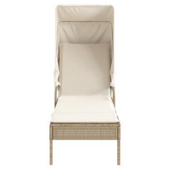 Sonnenliege mit Dach und Tisch Beige Poly Rattan