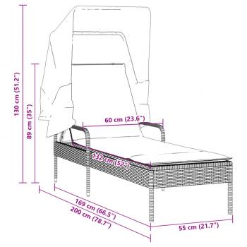 Sonnenliege mit Dach Grau Poly Rattan