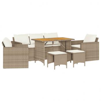 6-tlg. Garten-Sofagarnitur mit Kissen Beige Poly Rattan