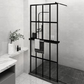 ARDEBO.de - Duschwand mit Ablage für Walk-In-Dusche Schwarz 90x195 cm ESG