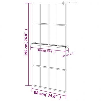 Duschwand mit Ablage für Walk-In-Dusche Schwarz 90x195 cm ESG