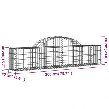 Gabionen mit Hochbogen 5 Stk. 200x30x40/60 cm Verzinktes Eisen