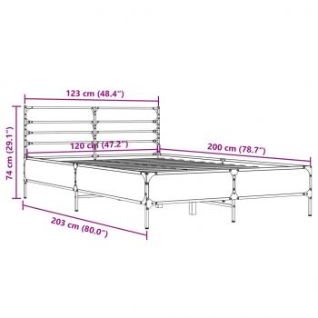 Bettgestell Braun Eichen-Optik 120x200 cm Holzwerkstoff Metall