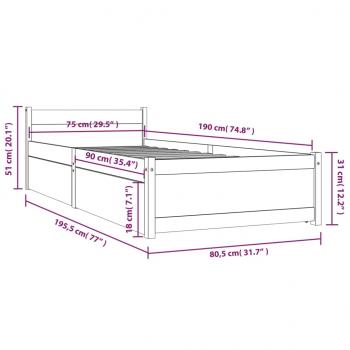 Bett mit Schubladen 75x190 cm