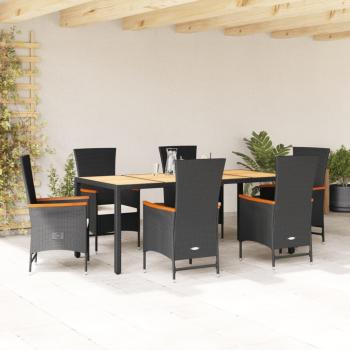 ARDEBO.de - 7-tlg. Garten-Essgruppe mit Kissen Schwarz Poly Rattan