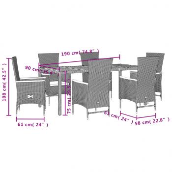 7-tlg. Garten-Essgruppe mit Kissen Schwarz Poly Rattan