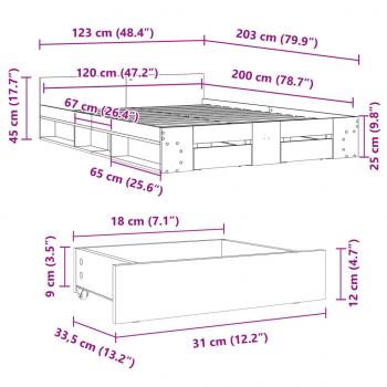 Bettgestell mit Schubladen Schwarz 120x200 cm Holzwerkstoff