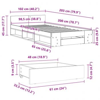 Bettgestell mit Schublade Räuchereiche 100x200 cm Holzwerkstoff