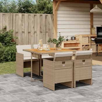 ARDEBO.de - 5-tlg. Garten-Essgruppe mit Kissen Beige Poly Rattan