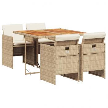 5-tlg. Garten-Essgruppe mit Kissen Beige Poly Rattan