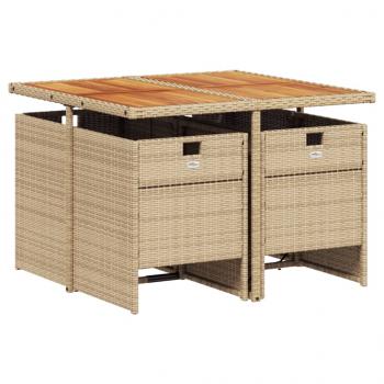 5-tlg. Garten-Essgruppe mit Kissen Beige Poly Rattan