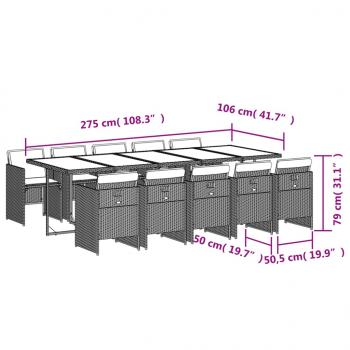 11-tlg. Garten-Essgruppe mit Kissen Grau Poly Rattan