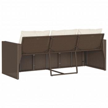 Gartensofa mit Kissen 3-Sitzer Braun Poly Rattan